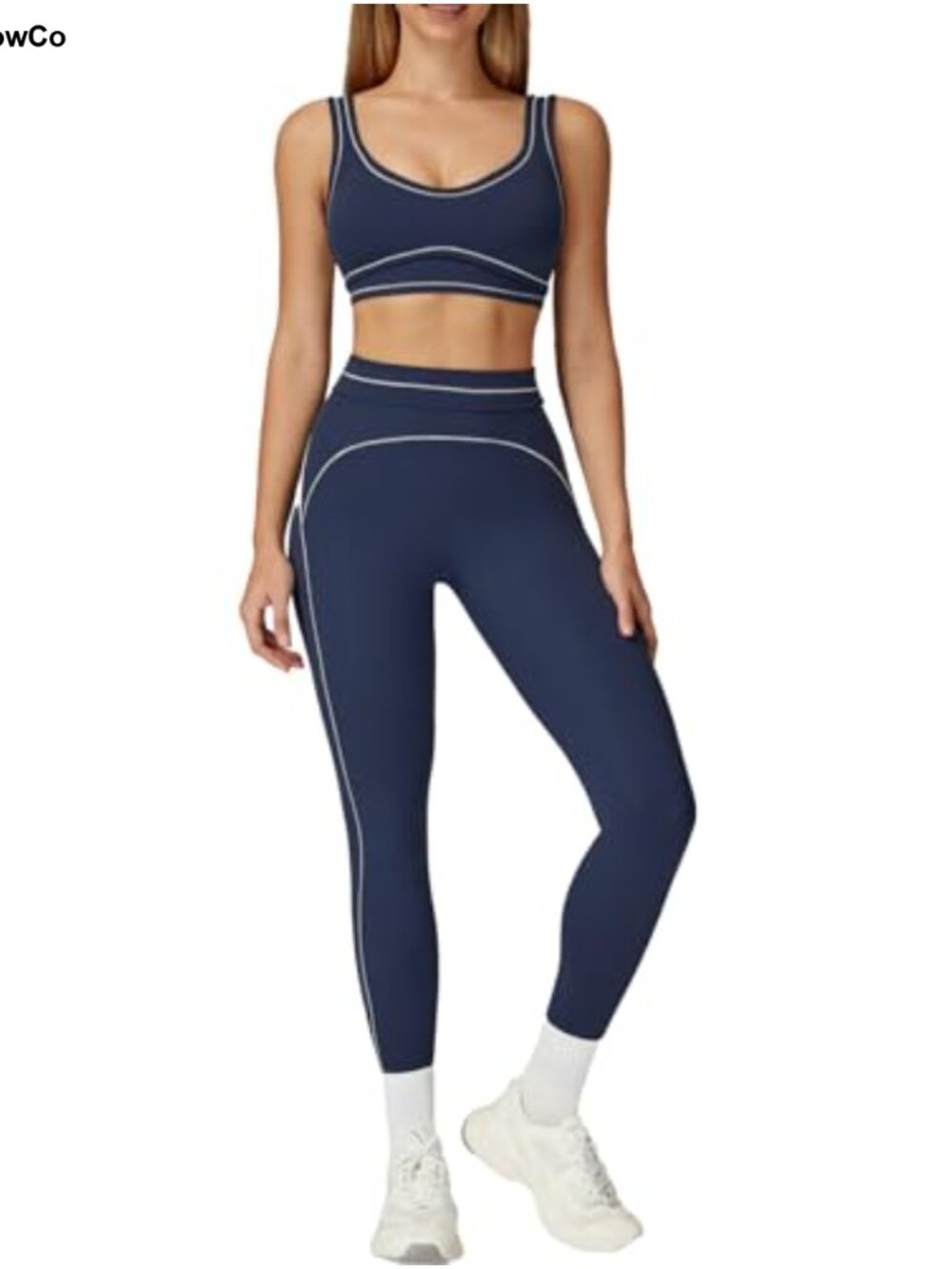 Women's 2 Piece Workout Set Sports Bra High Waist Leggings Contrast Trim